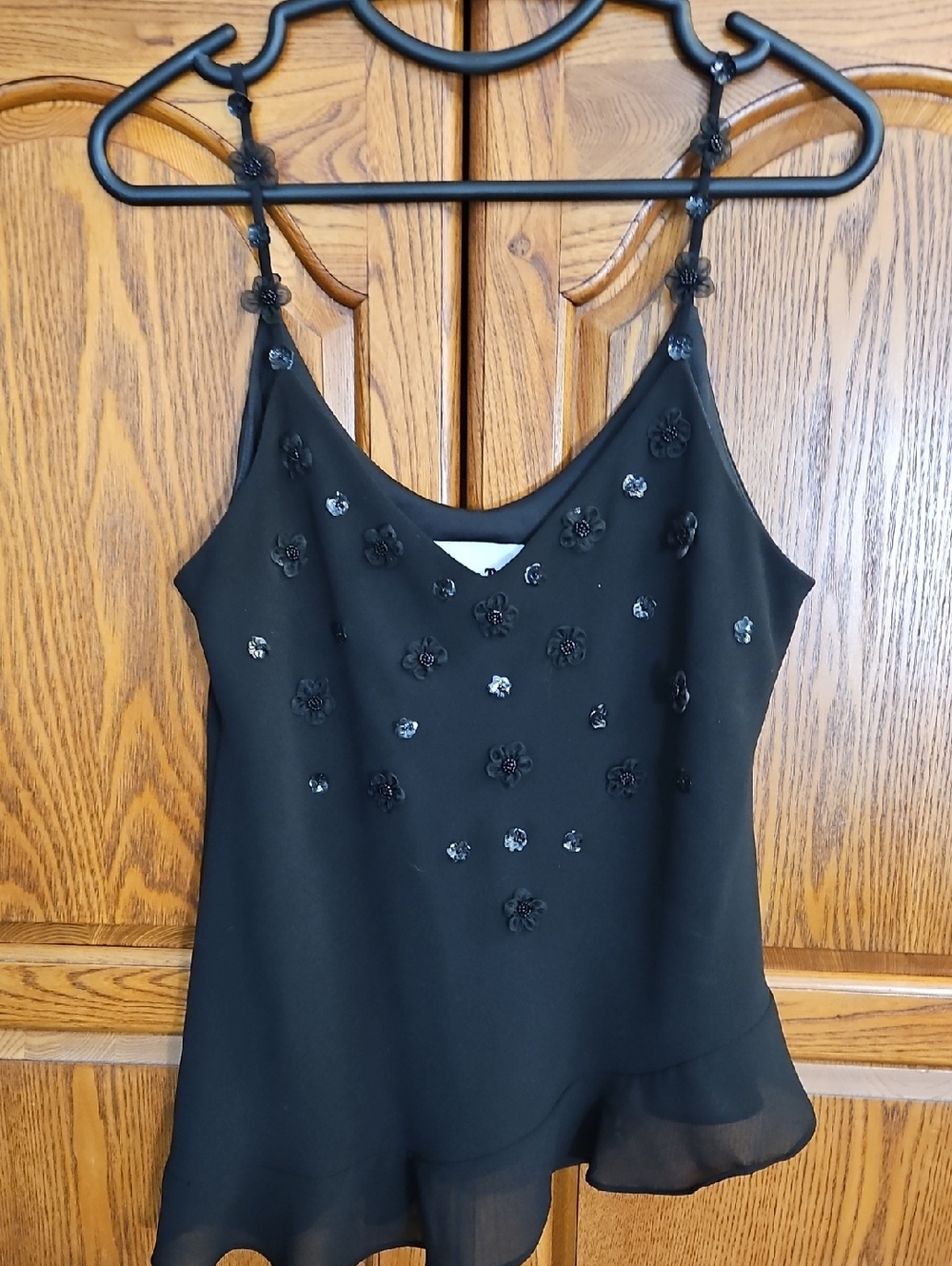 Black Embellished Floral Camisole